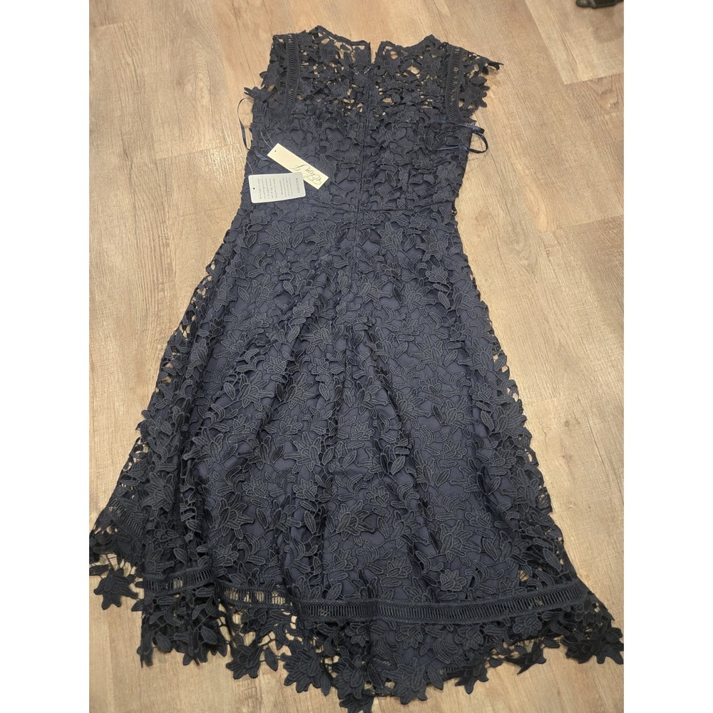 Eliza J Dress 4 Sheer Lace Asymmetric Dark Coquette Whimsigoth Romantic Navy - Picture 6 of 6